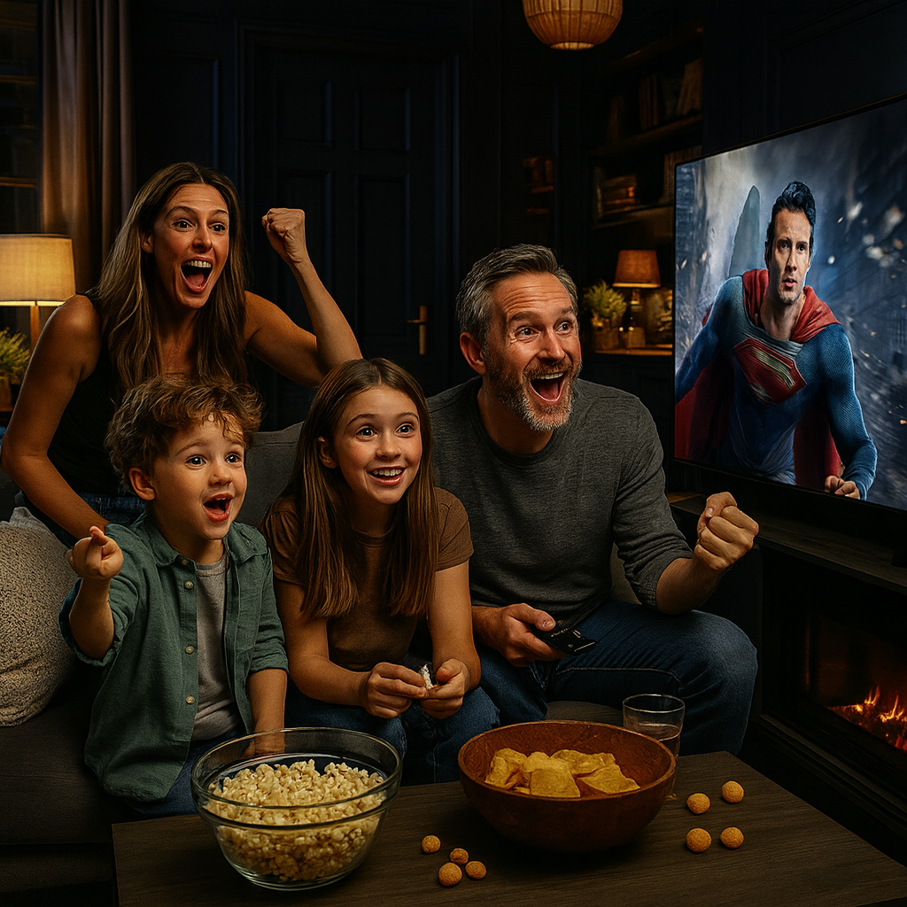 Melhor Iptv Portugal Family watching superhero movie together.